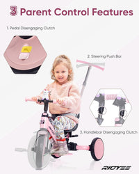 RIDYEE 5-in-1 toddler tricycle with parent push handle and harness seat - view 9