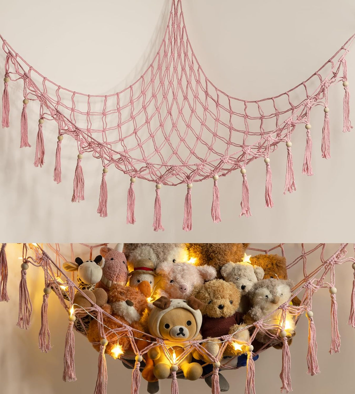 Stuffed Animal Toy Storage Hammock with LED Light - Pink / XL (43"*43"*55")
