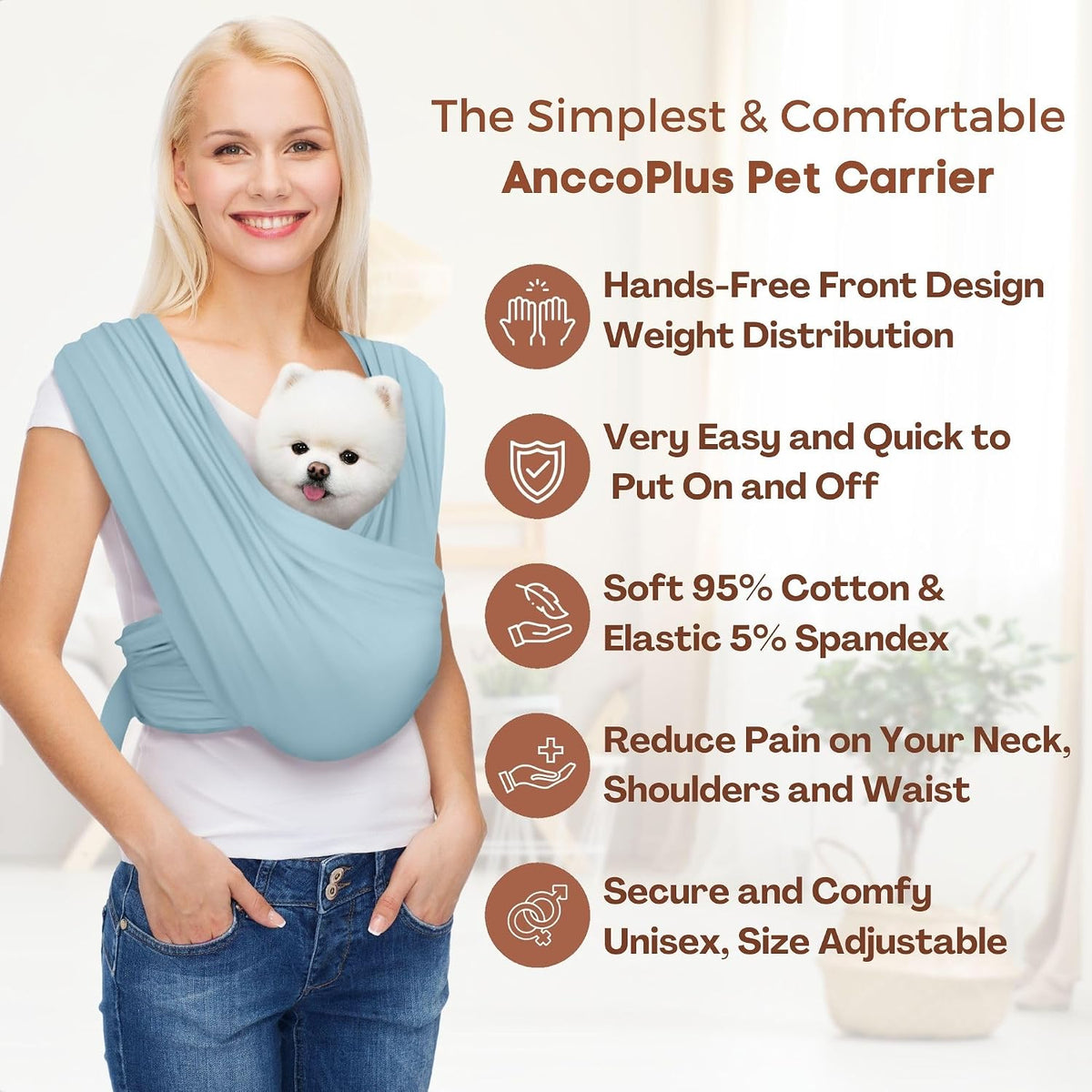Small Dog Sling Carrier, Hands-Free - Baby Blue / Regular - image 3
