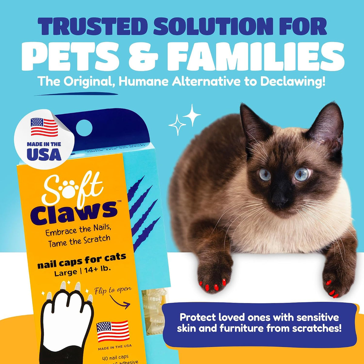 Soft Claws Nail Caps for Medium Cats, 40 Caps - Orange / Large - image 2