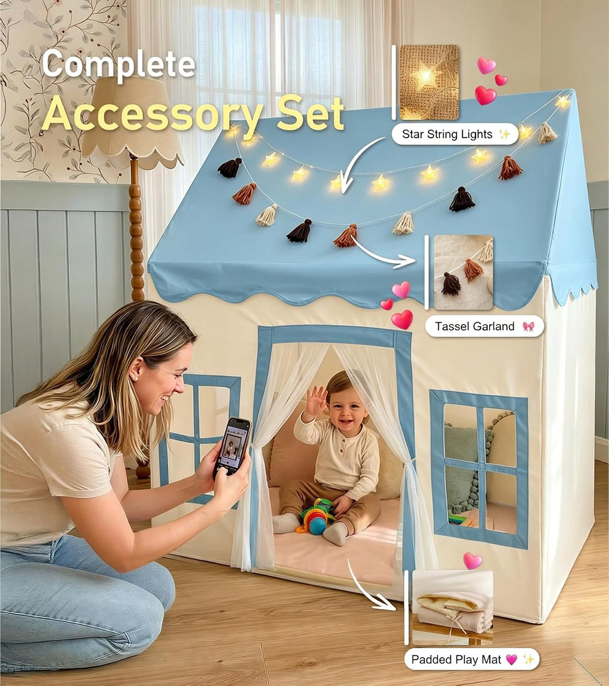 Little Dove Kids Play Tent with Mat - Blue Play Tent / Large Size - image 3