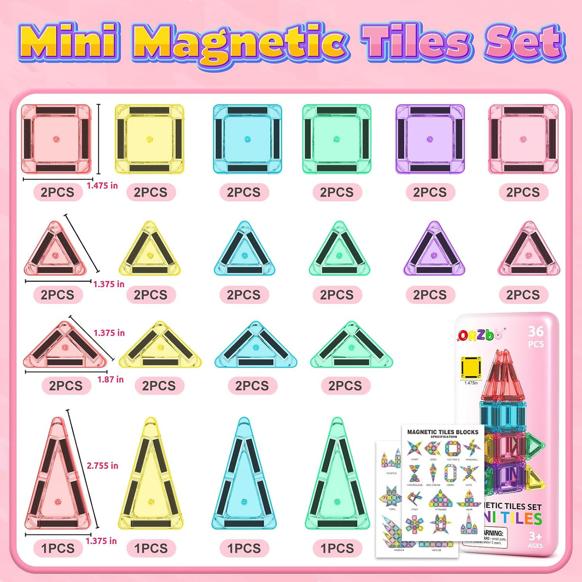 Magnetic Tiles Mini Travel Toddler Set - Color-15 - image 3