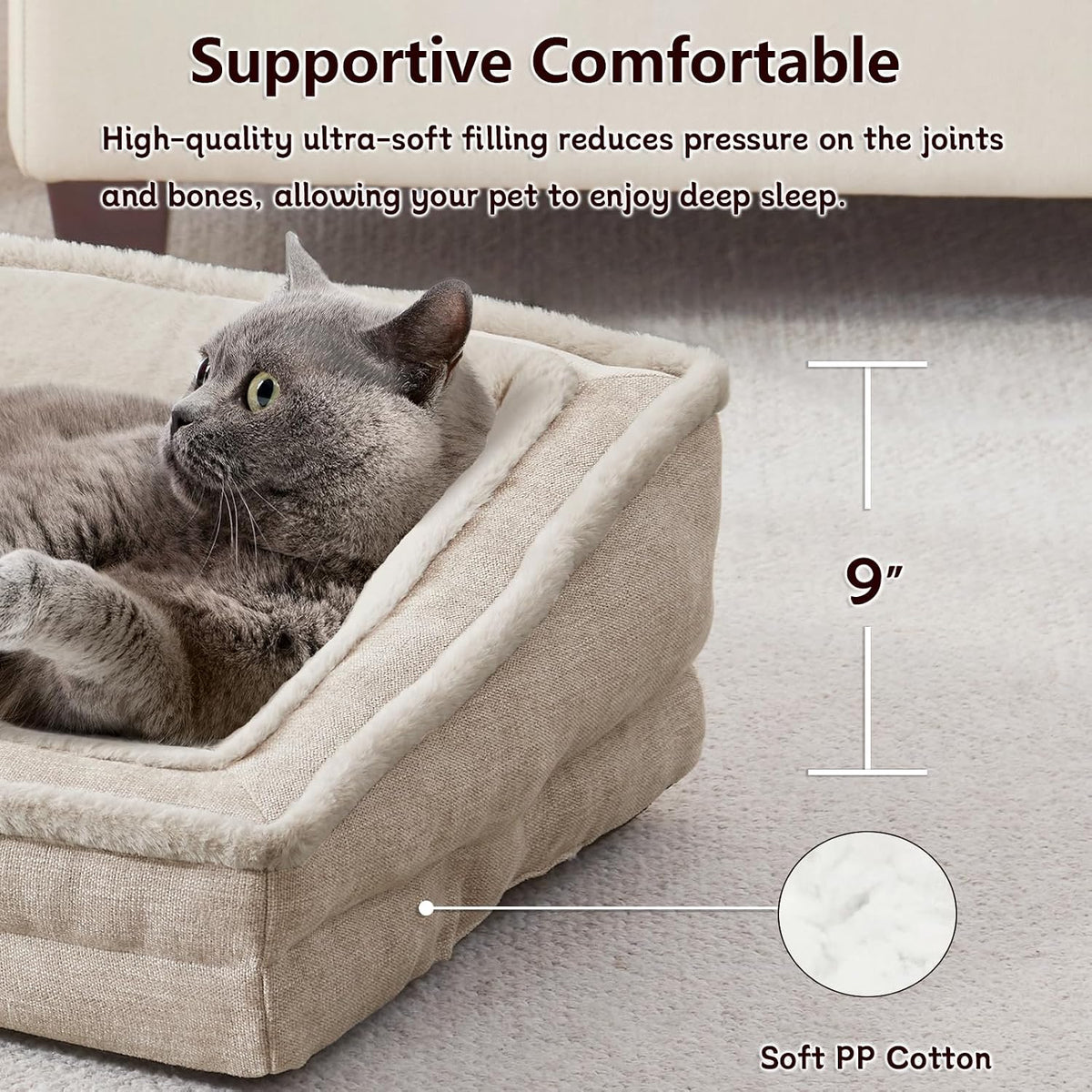 Cat Couch for Pets, Washable Cat Beds for Indoor Cats - Beige / 26"L x 20"W x 9"Th - image 3