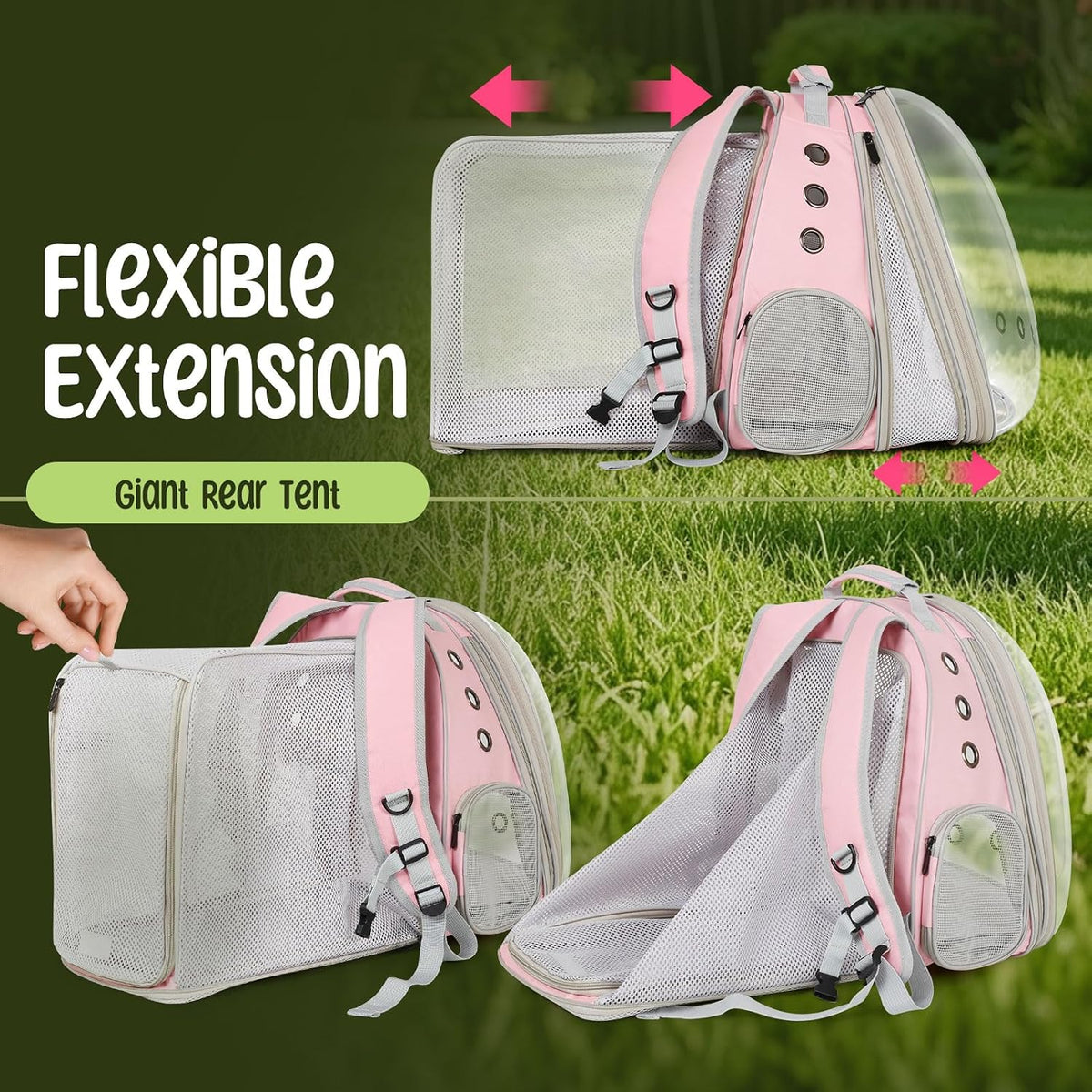 Dual Expandable Large Cat Backpack Carrier – Essentials for Cats - Pink / Square Back - image 4