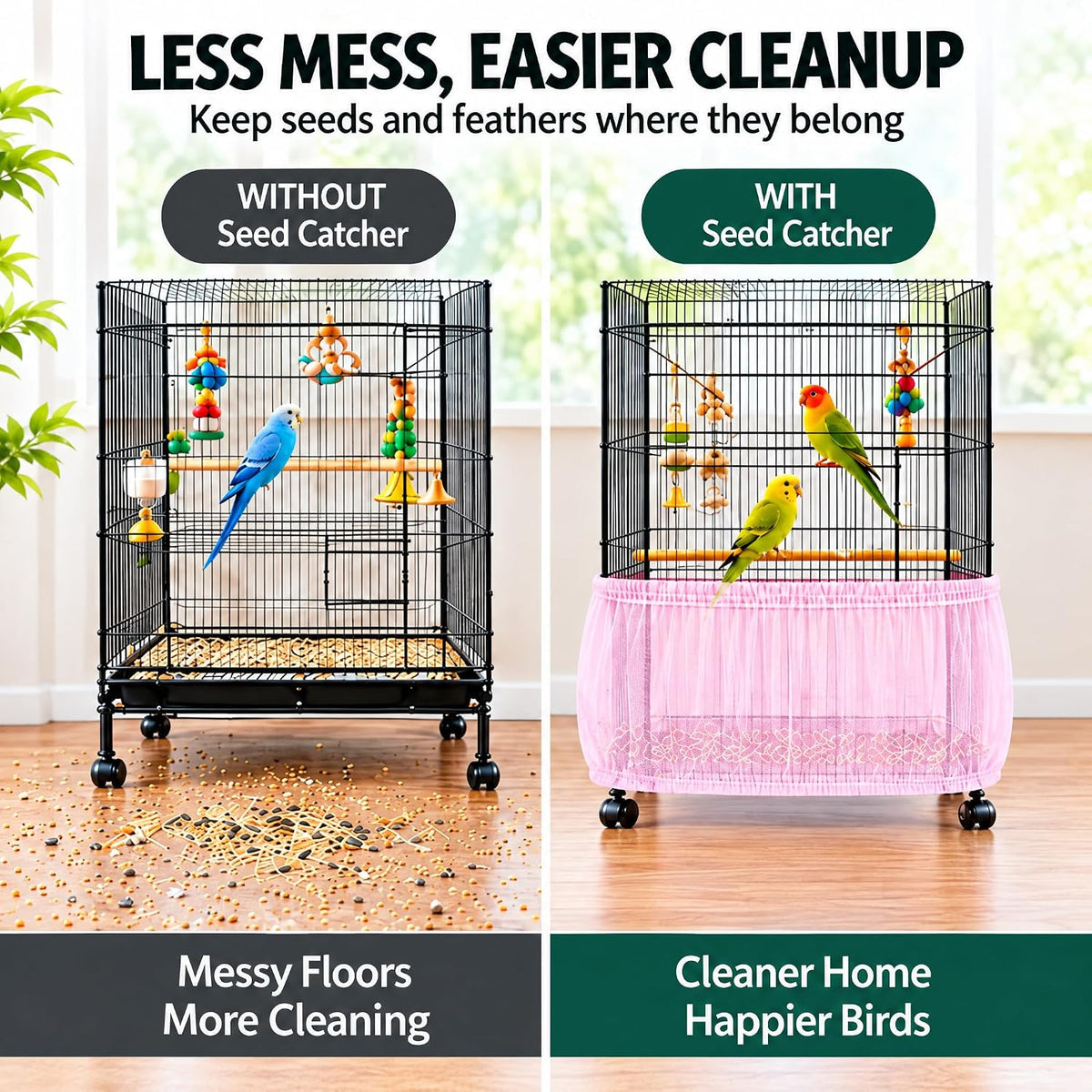 Bird Cage Net Cover Seed Catcher - Light Pink / 118 x 15 Inch/ 300 x 37 cm - image 3