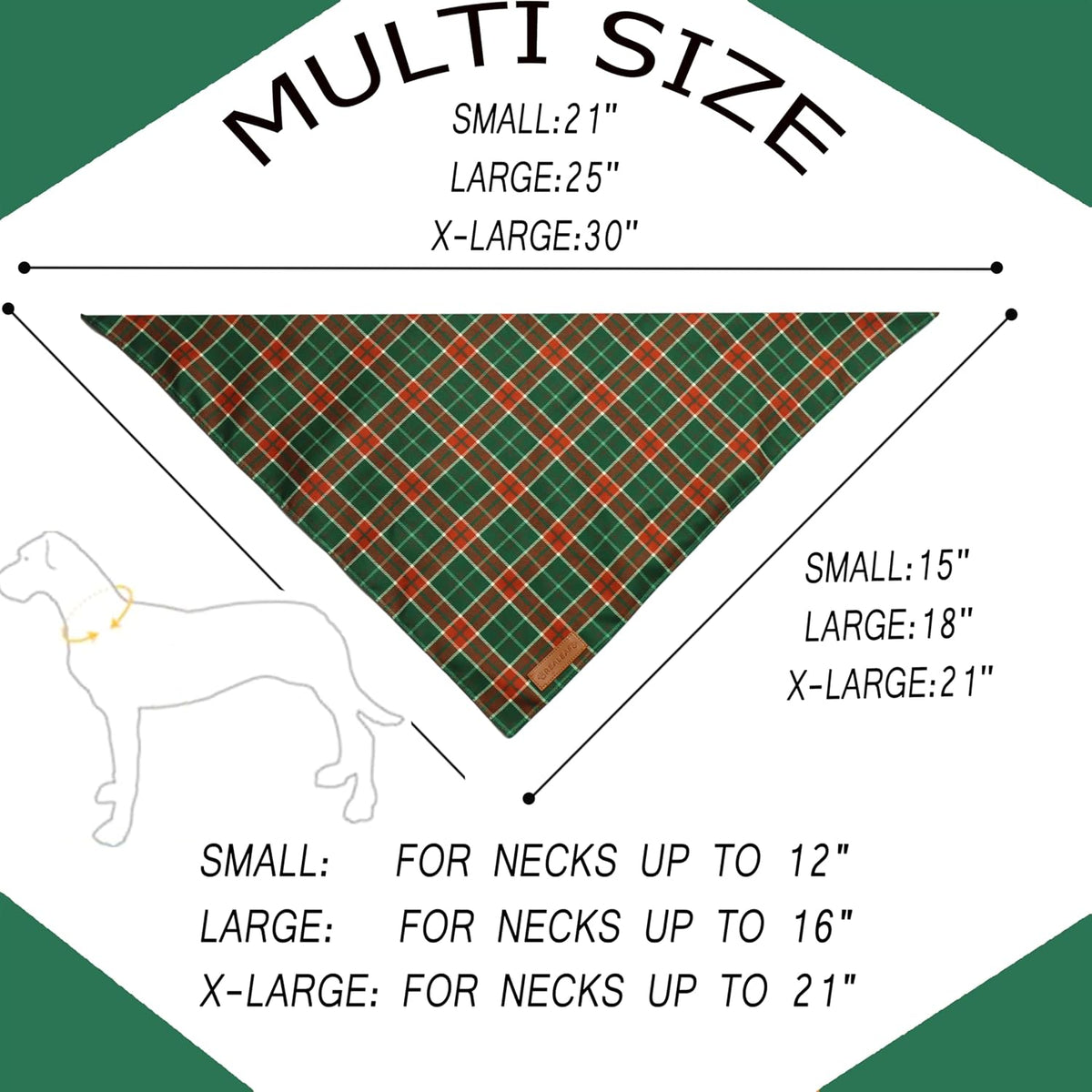 Fall Dog Bandanas 2 Pack, Orange Plaid Pet Scarf for Boy and Girl, Premium Durable Fabric, Holiday - Christmas 2 / Large - image 2