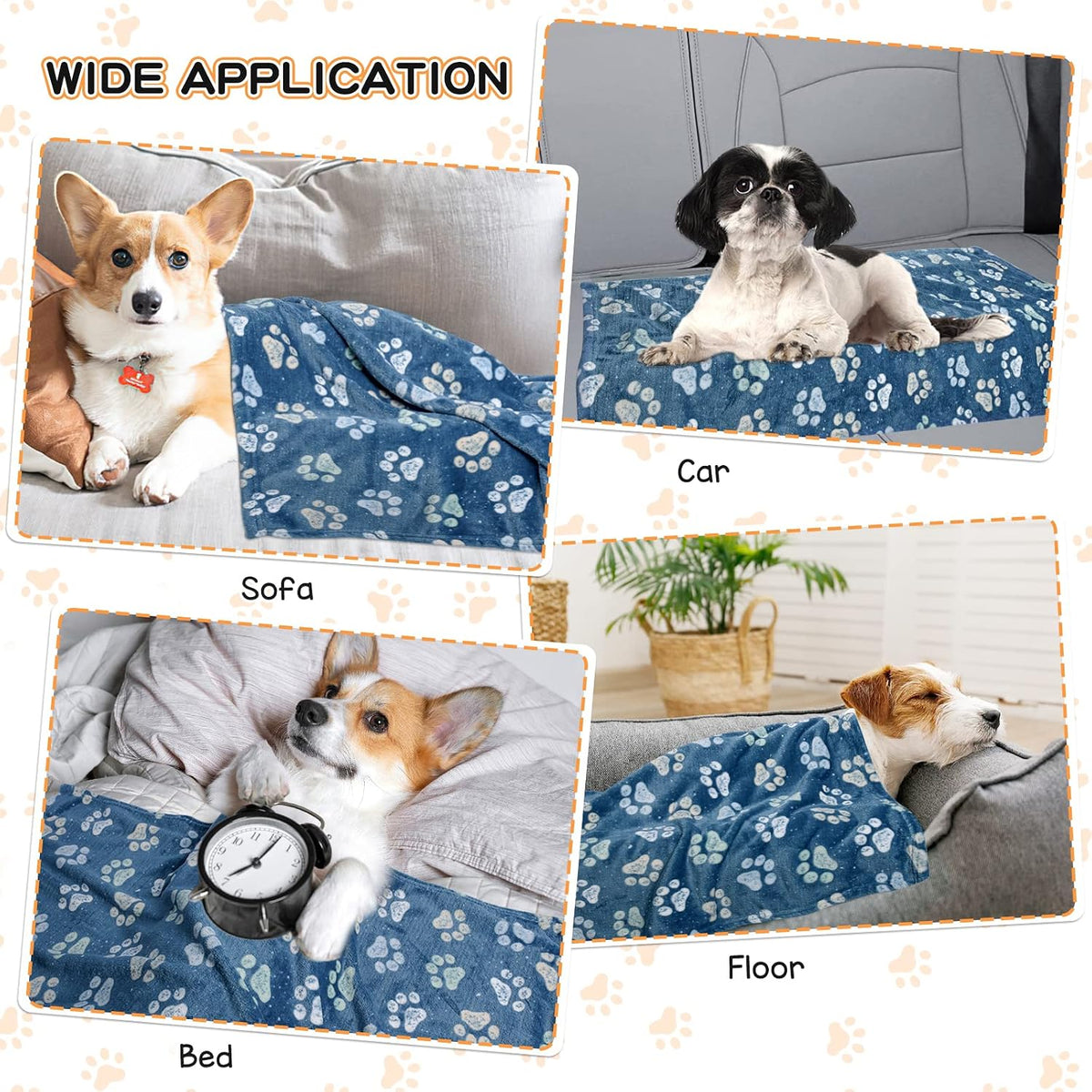 Rezutan Blanket for Large Dogs & Cats Soft Reversible Cute Paw 40"x31" – Essentials for Dogs - Navy Blue (Pack of 3) / Large,41x31inch - image 4