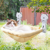 Cat Window Perch Cordless, Foldable & Stable Cat Beds - Faux Rabbit Fur-Large / Cream
