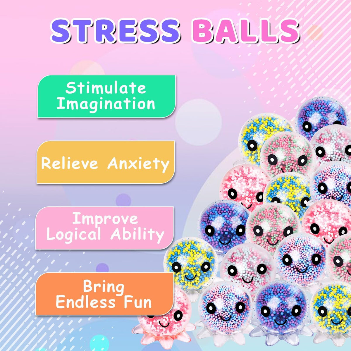 16 Pack Slow Rising Stress Balls，Textured Memory Soft Stress Ball – Fun for Kids & Family - 12 Pack Octopus Stress Balls - image 3