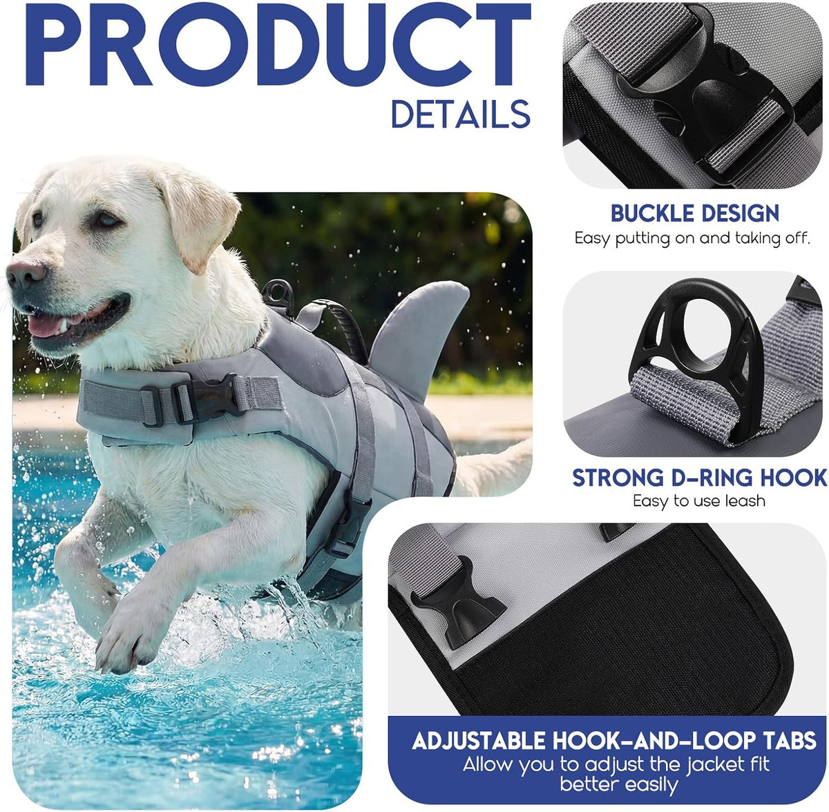 ASENKU Dog Life Jacket, Pet Safety Vest for Swimming & Boating - Large / Grey - image 3