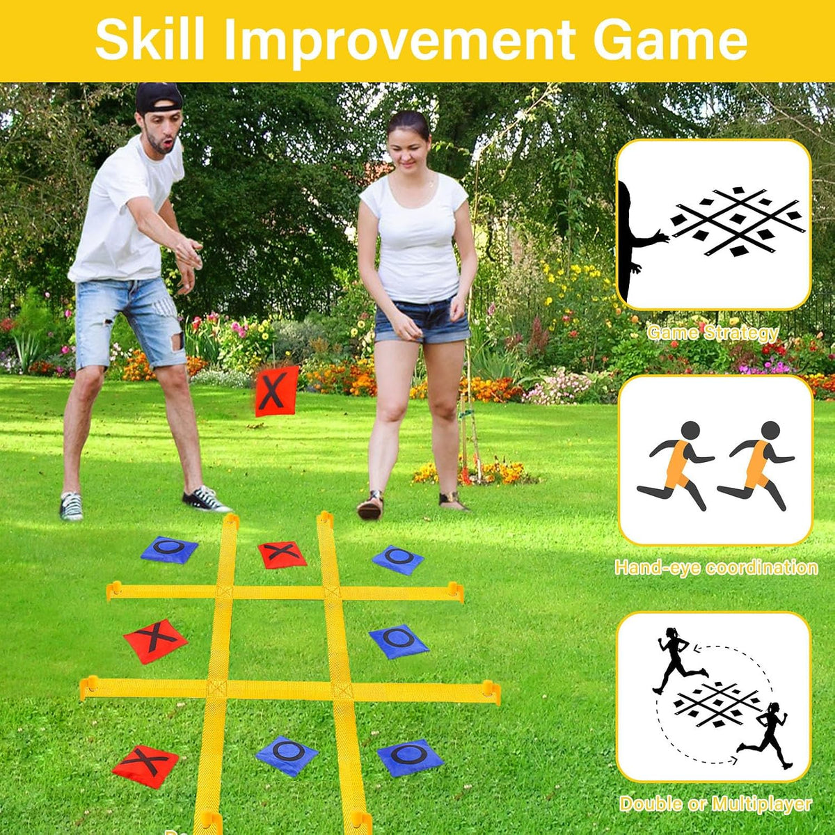 Giant Tic Tac Toe Outdoor Games for Kids Adults Family - Yellow 5 ft. * 5 ft - image 4