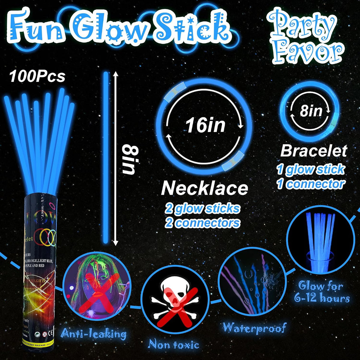 ILHSTY 100 pack green 8 inch glow sticks with connectors for necklaces - view 14