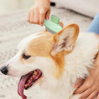 Pet Comb for Cats & Dogs, One-Touch Hair Release Button, Dense-Tooth & Mixed-Length Teeth 2-Piece Set, for Long & Short Hair, Gentle Pain-Free Design (Green)