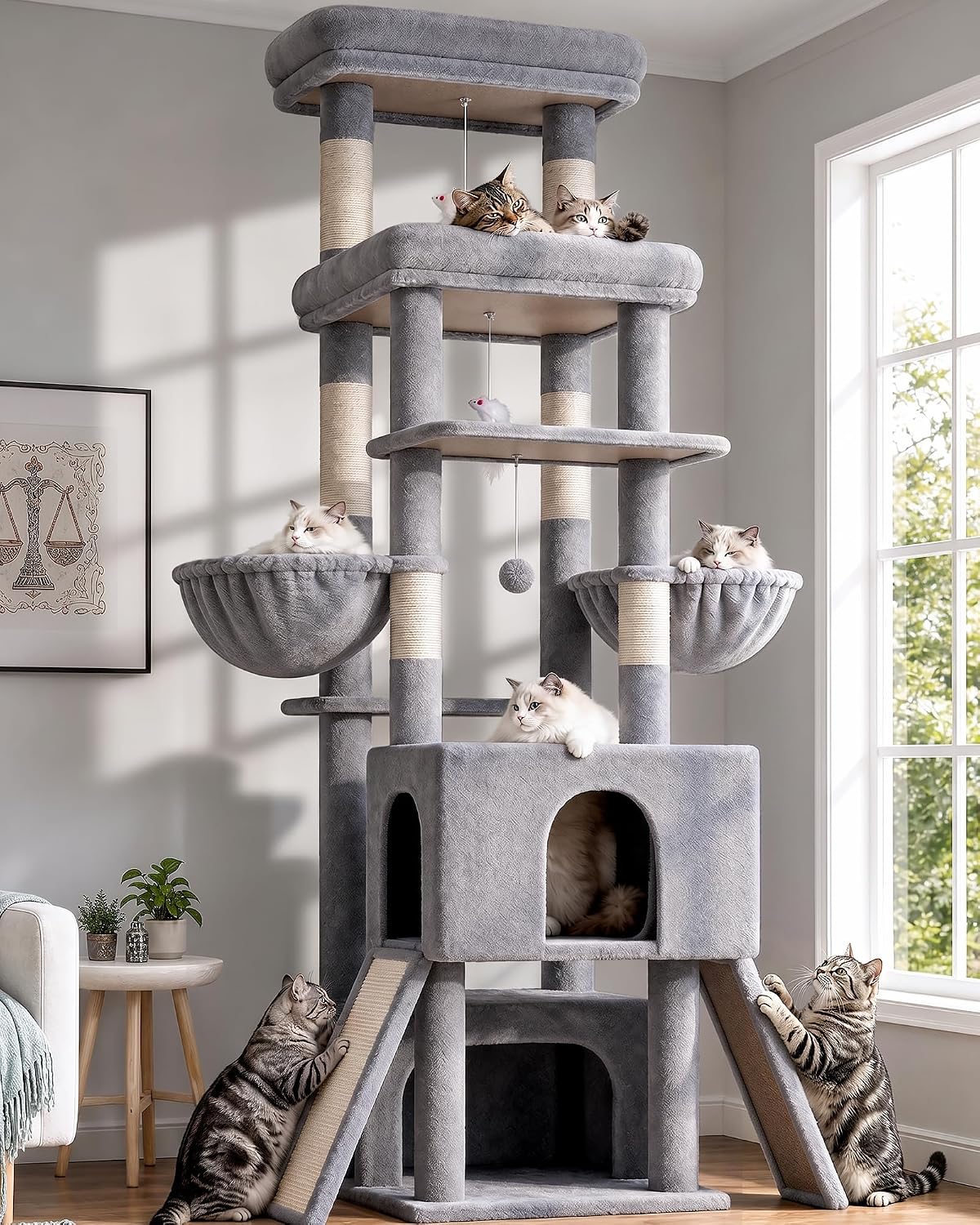 Globlazer Z78 Heavy Duty Cat Tree for 20lbs Large Adult Cats - Light Grey / 78 inch