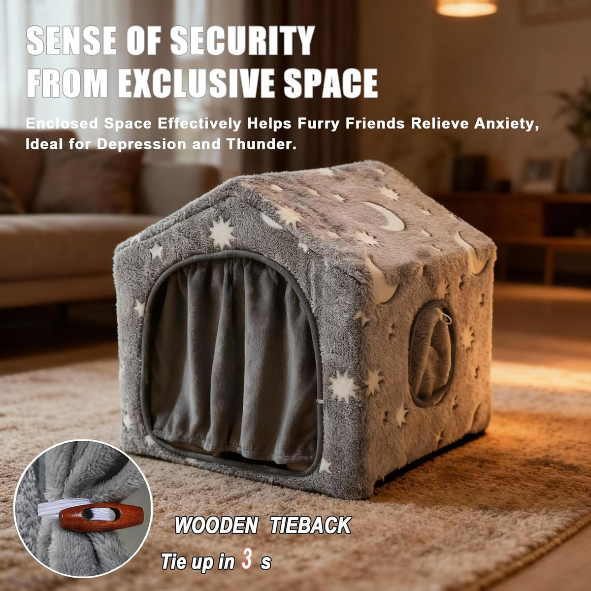 Indoor Dog House, Soft Warm Glow Dog Cave for Medium & Large Dogs – Essentials for Dogs - M (18"×18"×18") / Grey - image 4
