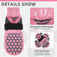 KOOLTAIL Dog Socks for Hot Pavement, Summer Breathable Dog Socks to Prevent Licking Paws, Non Slip Pet Boots & Paw Protectors for Hardwood Floor,Grippy Shoes for Small Medium Large Senior Dogs,Pink XL