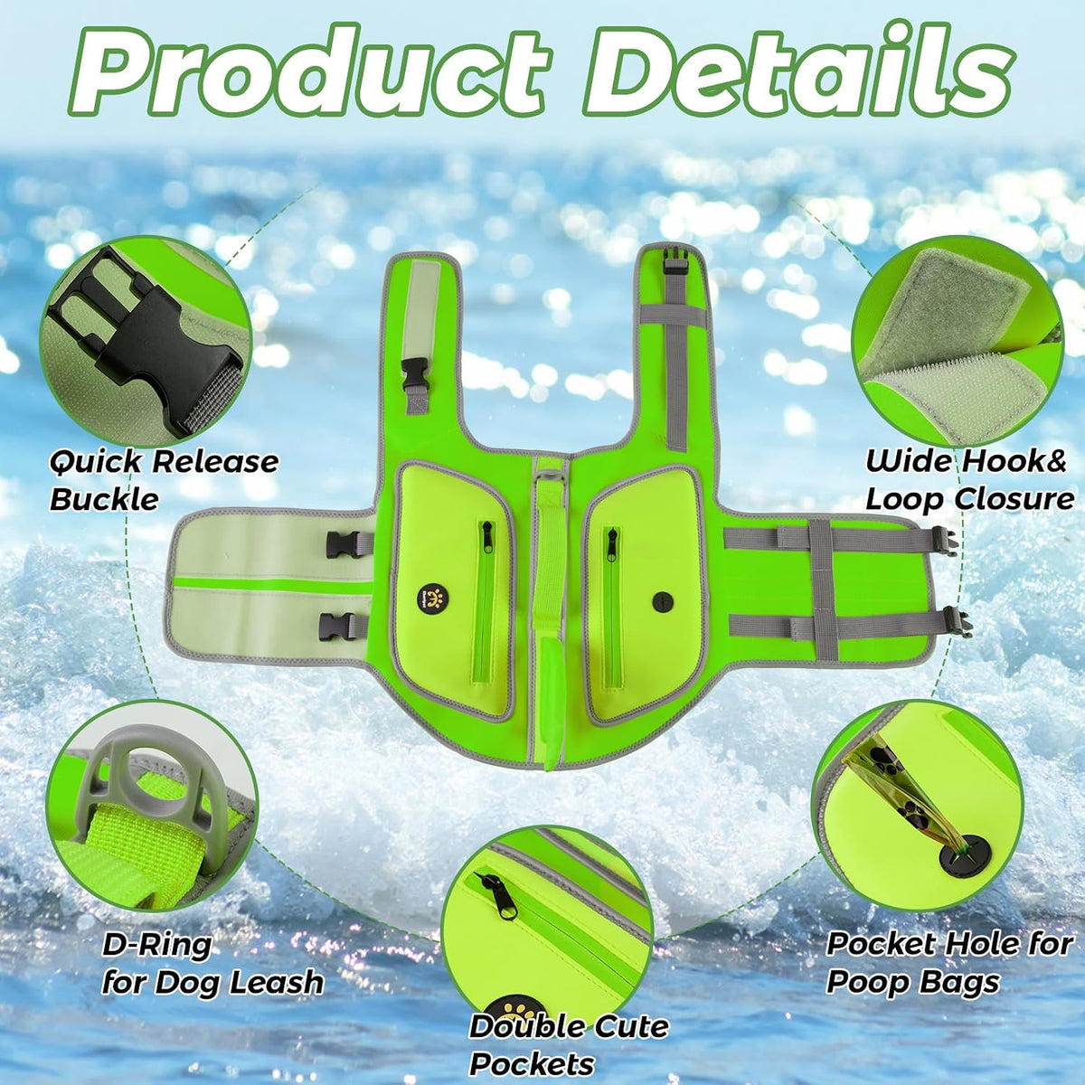 Dog Life Vests for Boating and Swimming, Dog Life Jacket – Essentials for Dogs - LightGreen / Medium - image 4