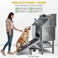 DWVO Professional Dog Bathing Station Stainless Steel 304 Dog Bathtub 50in for Grooming w/Left Door Ramp, 2 Storage Drawers, Faucet, Grate, Pet Washing Station for Large, Medium, Small Pets