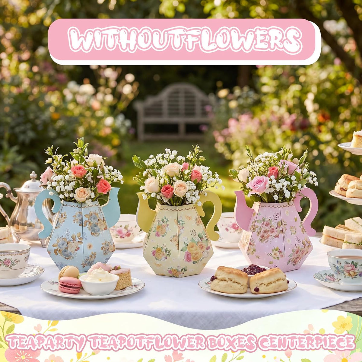 Fulmoon 6 Pcs Tea Party Decoration Flower Box Table Teapot - 6 / Yellow Series - image 3