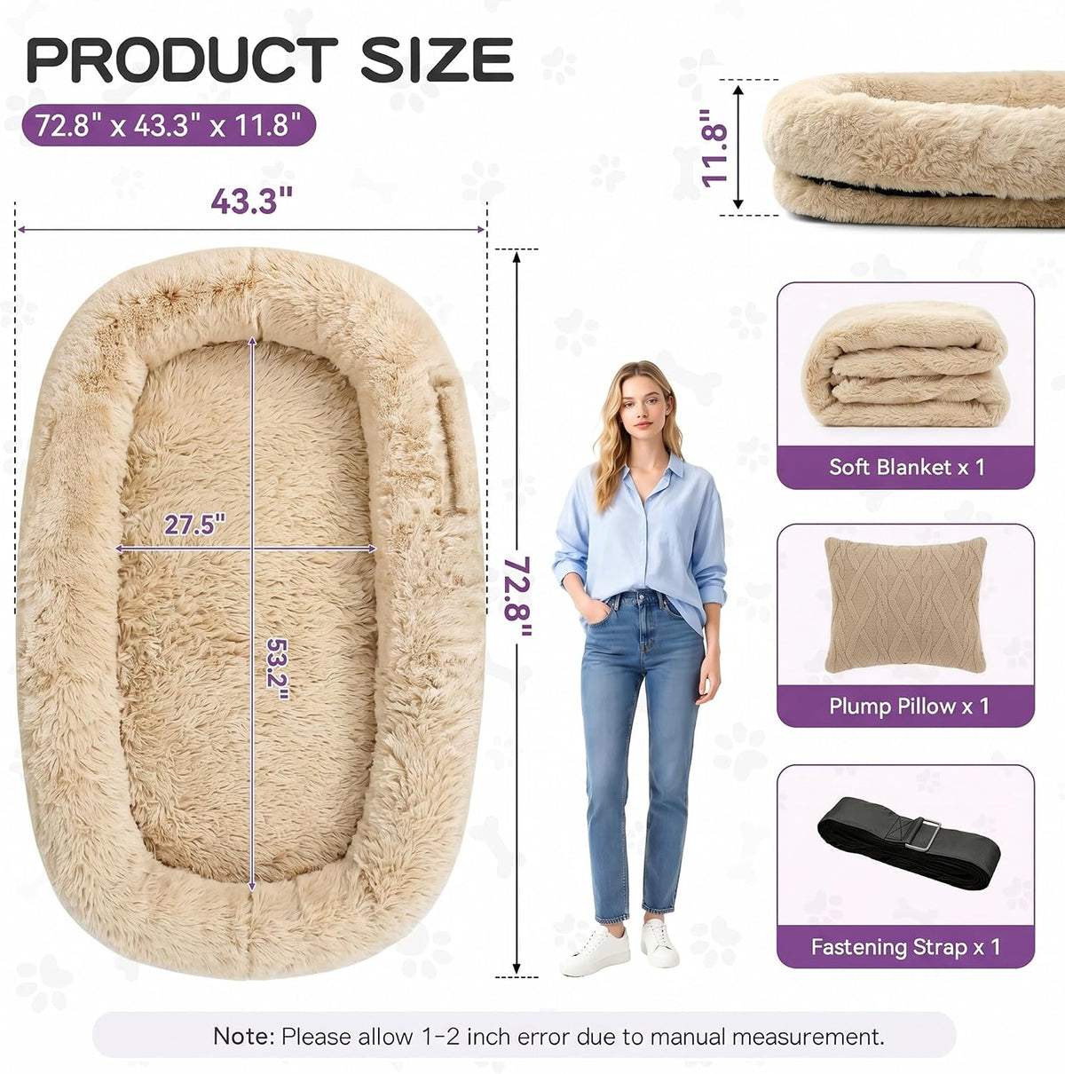 Grey Human Dog Bed, 71''x45''x12'' Size Fits Adult and Pet - Geige - image 2