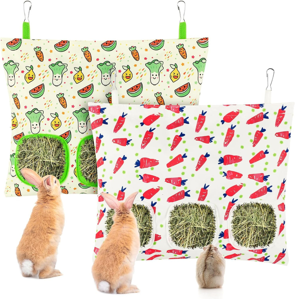 UPINS 2 Pack Guinea Pig Hay Feeder Bag - 34 x 28 cm / Red Green