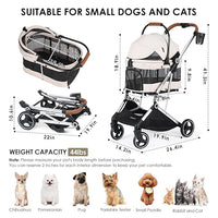 T3 Pro 3-in-1 Small Pet Stroller for Dog & Cats, 4 Wheels with Detachable Carrier with Pad, Canopy and Cup Holder, Beige & Net Wall