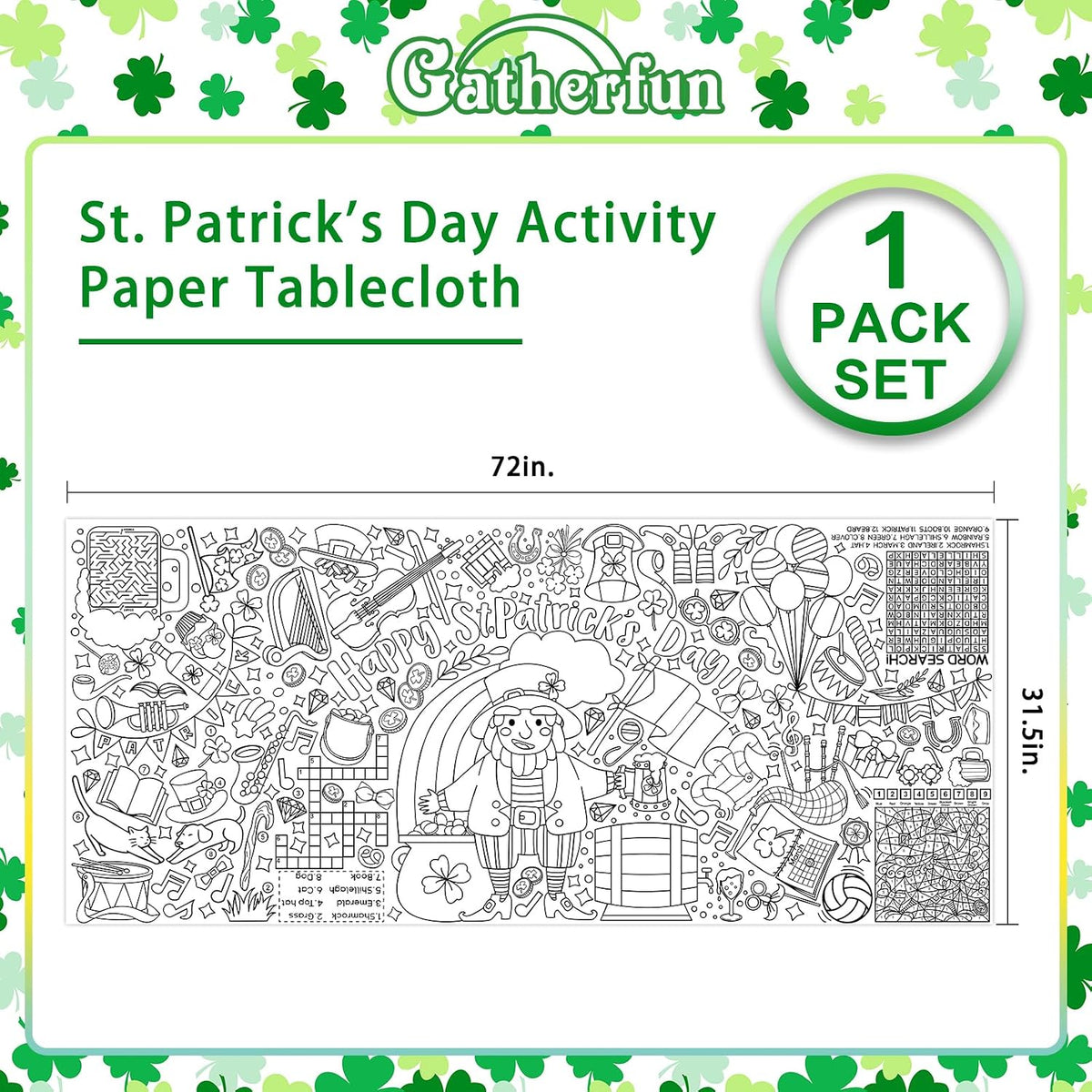 Halloween Activity Poster, Halloween Tablecloth for Kids - St. Patrick's Day - image 2