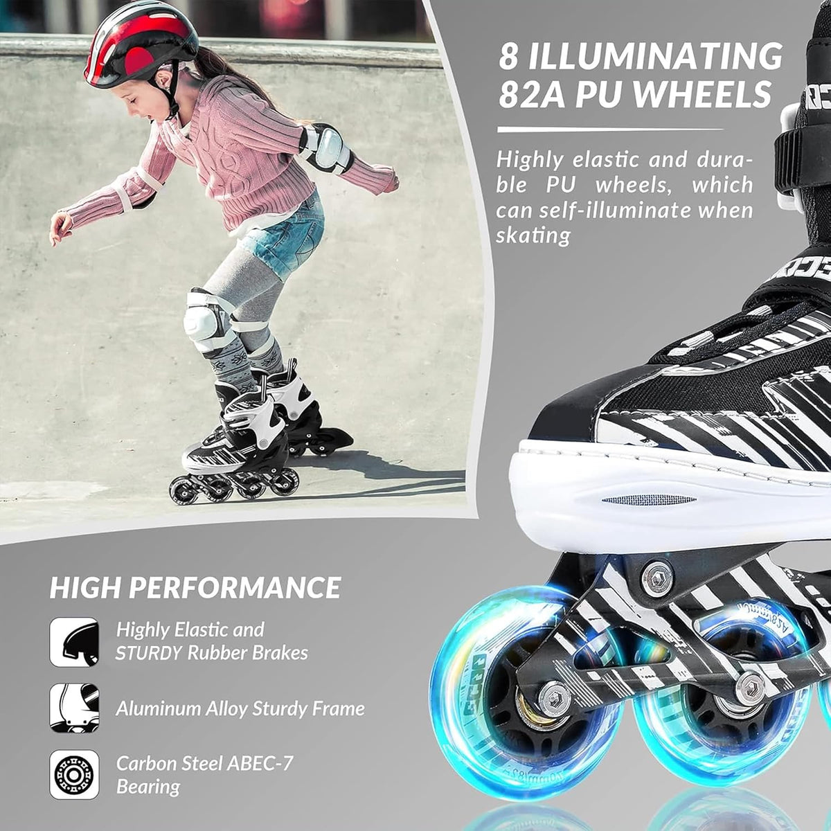 Adjustable Inline Skates for Kids Ages 4-12 – Fun for Kids & Family - White / Large-Youth（3-6 US） - image 4