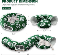 Cat Tunnel for Indoor Cats, Cute Peekaboo Cat Cave with Dangling Balls, Pet Donut Tunnel Bed with Circle Mat for Puppy Kitten Rabbit, Green Flower