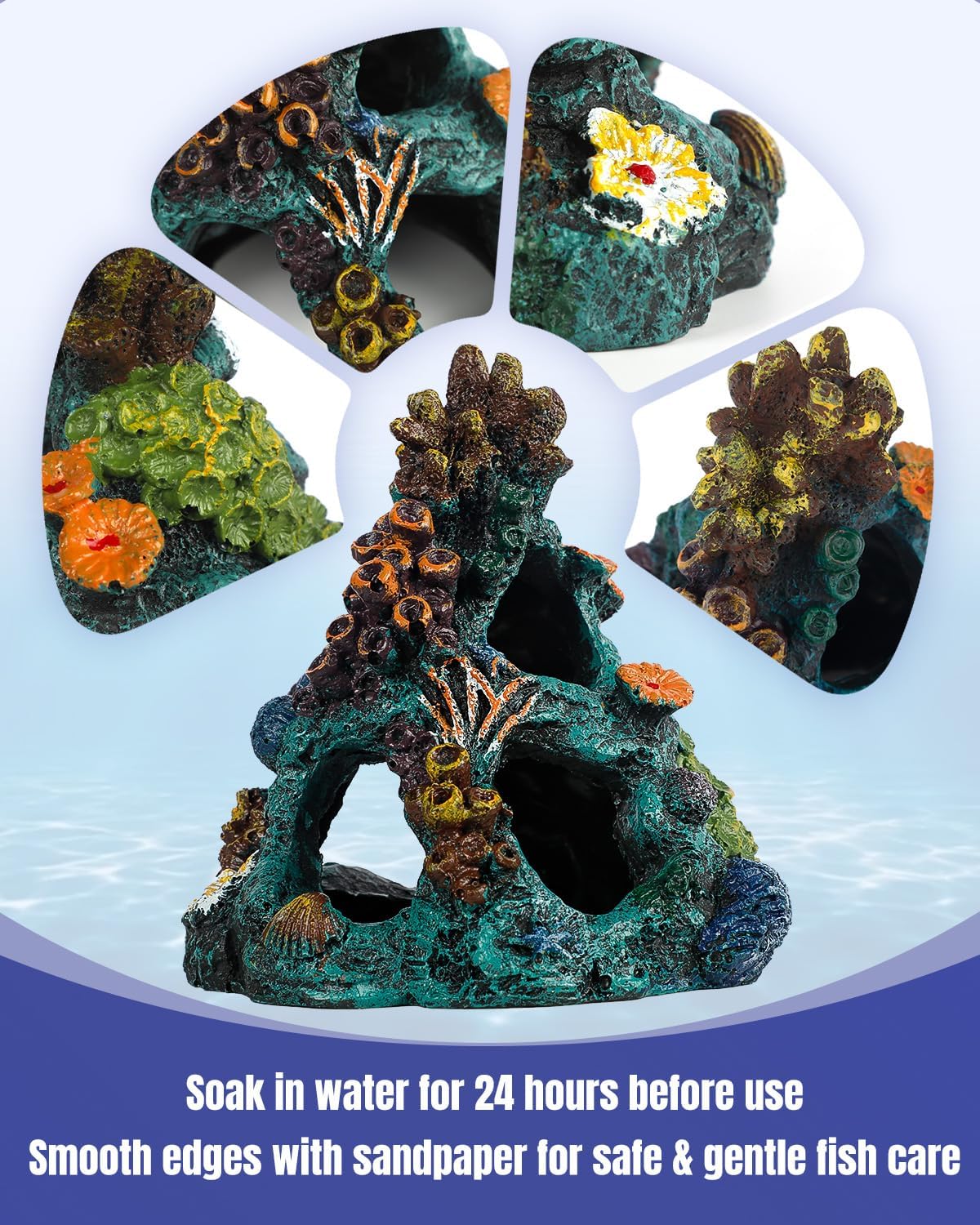 Uniclife Aquarium Decorations Resin Coral Rock Mountain Cave Fish - Green Coral Tower + Purple Seaweed - image 4