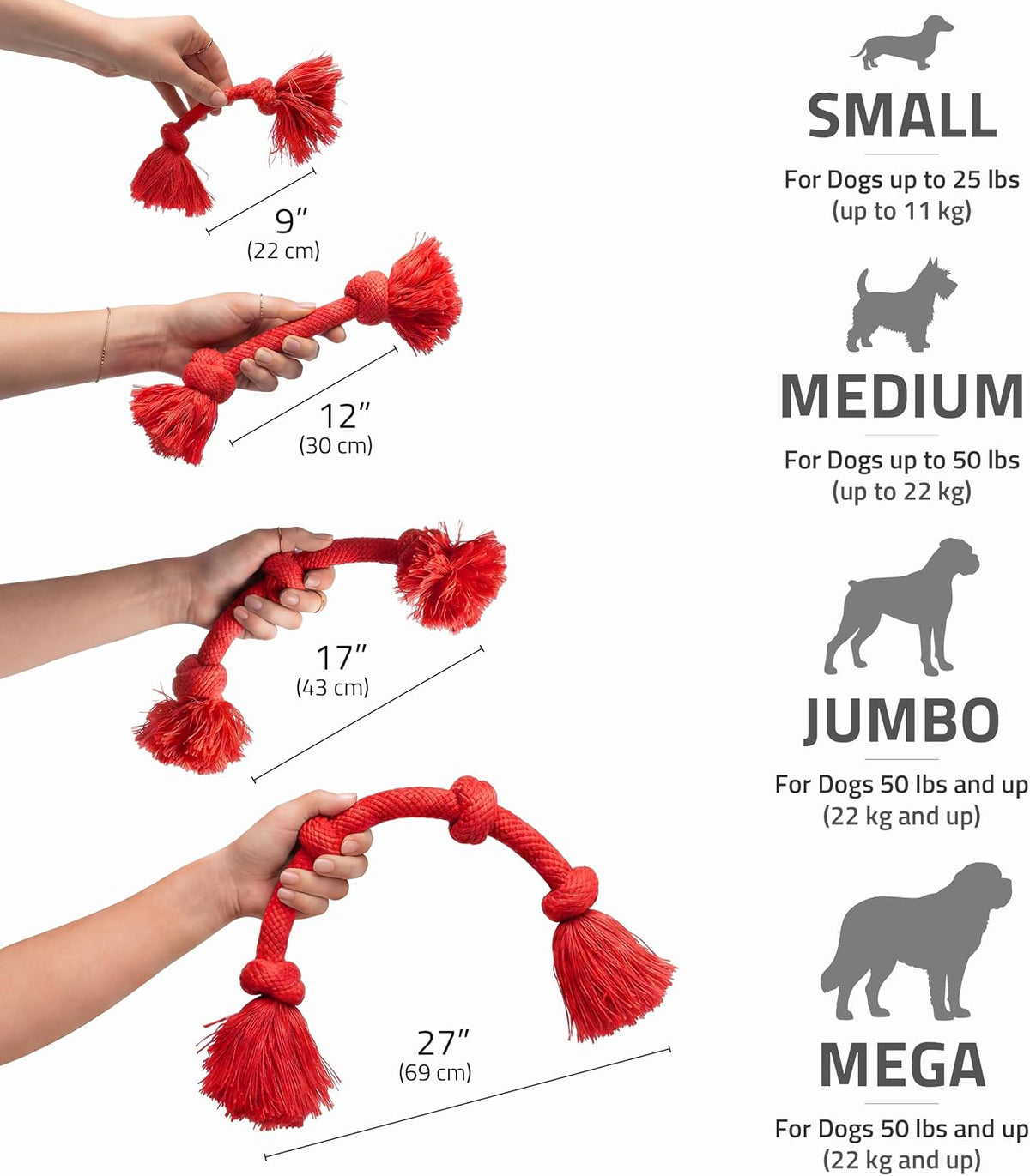 Playology Tug Rope Dog Toys for Large Dogs, Peanut Butter Scent - Medium / Beef - image 4
