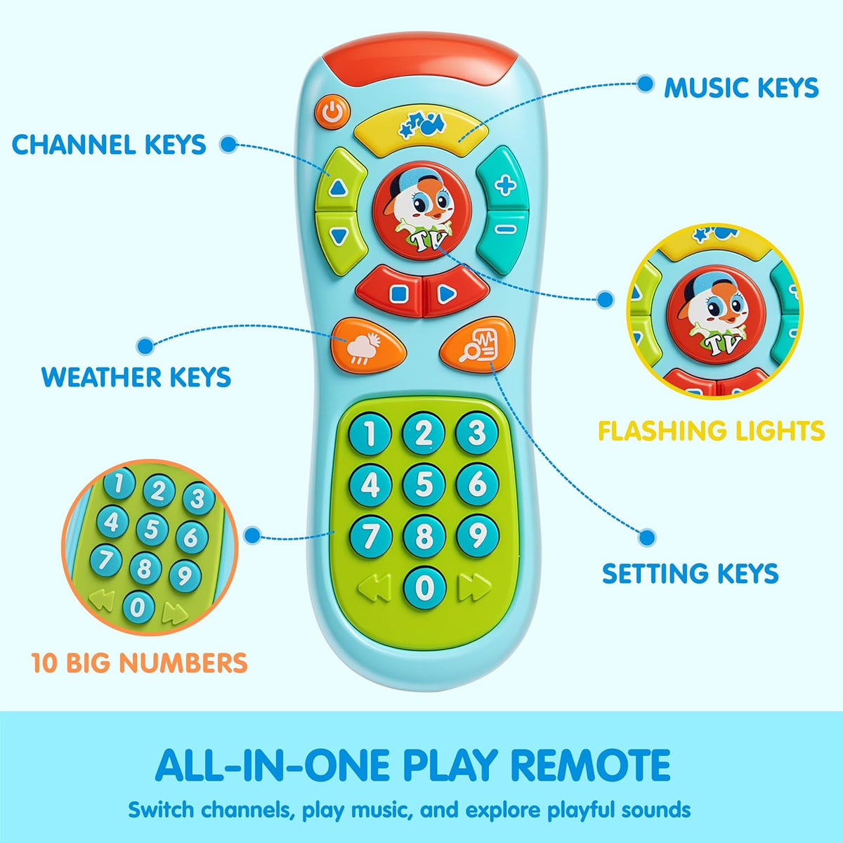 JOYIN Kids Learning Phone and Remote Toy - Blue Phone and Remote Toy with Bird - image 2