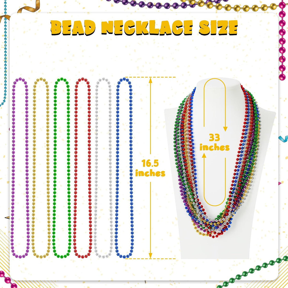 Huskein Bead Necklace, 33" Colorful Mardi Gras Beads Necklaces - 6Colors / 12 - image 2
