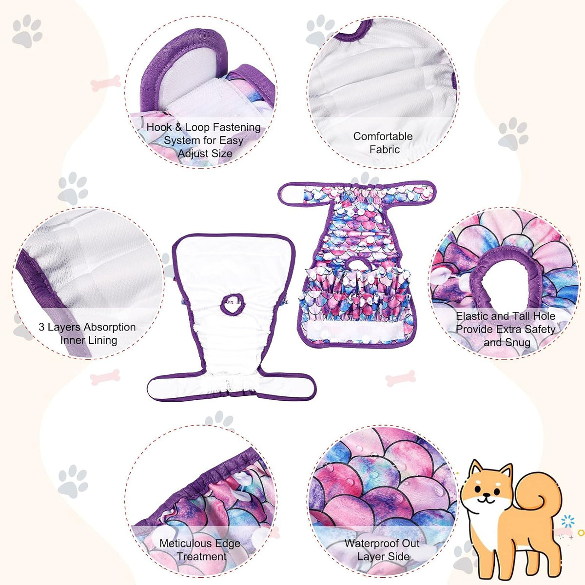 4 Pack Dog Diapers Female Washable Dog Diapers – Essentials for Dogs - L / Mermaid - image 3