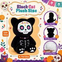 MUFEIRUO Halloween black cat plush holding pumpkin bag, wearing orange witch hat - view 35