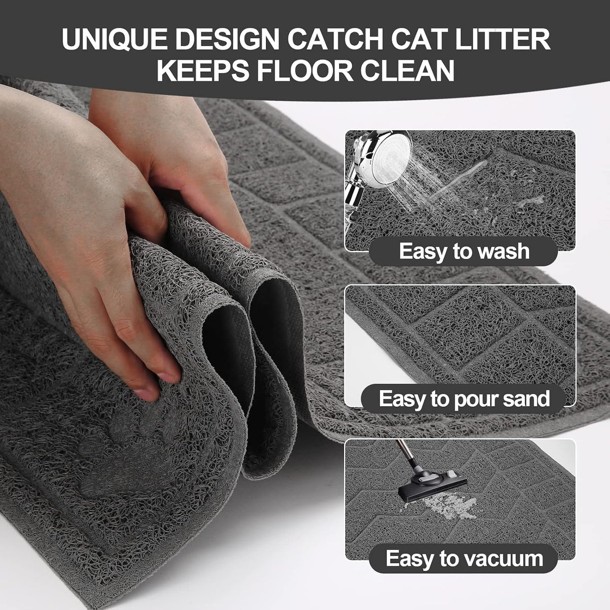 Cat Litter Box Mat, 47" x 35" Large Waterproof Litter Trapping Mat – Daily Care for Cats - Grey / X-Large（35" x 24" ) - image 3