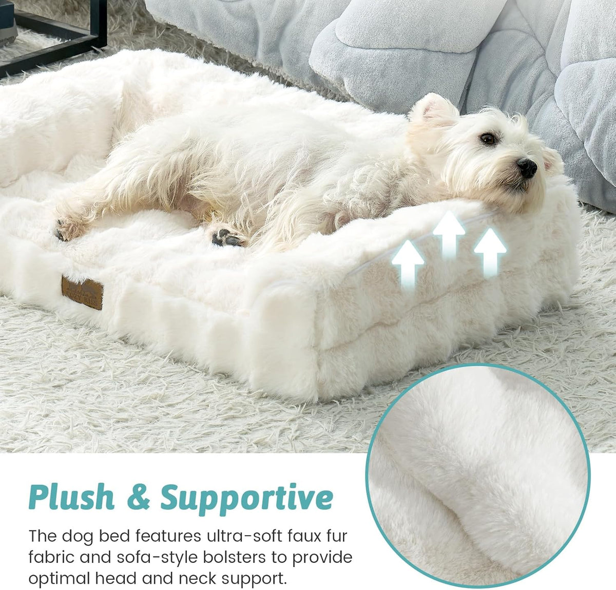 COZY KISS Orthopedic Large Dog Bed, Washable Pet Bed – Essentials for Dogs - L (36x27x6.5 inch) / Beige - image 2