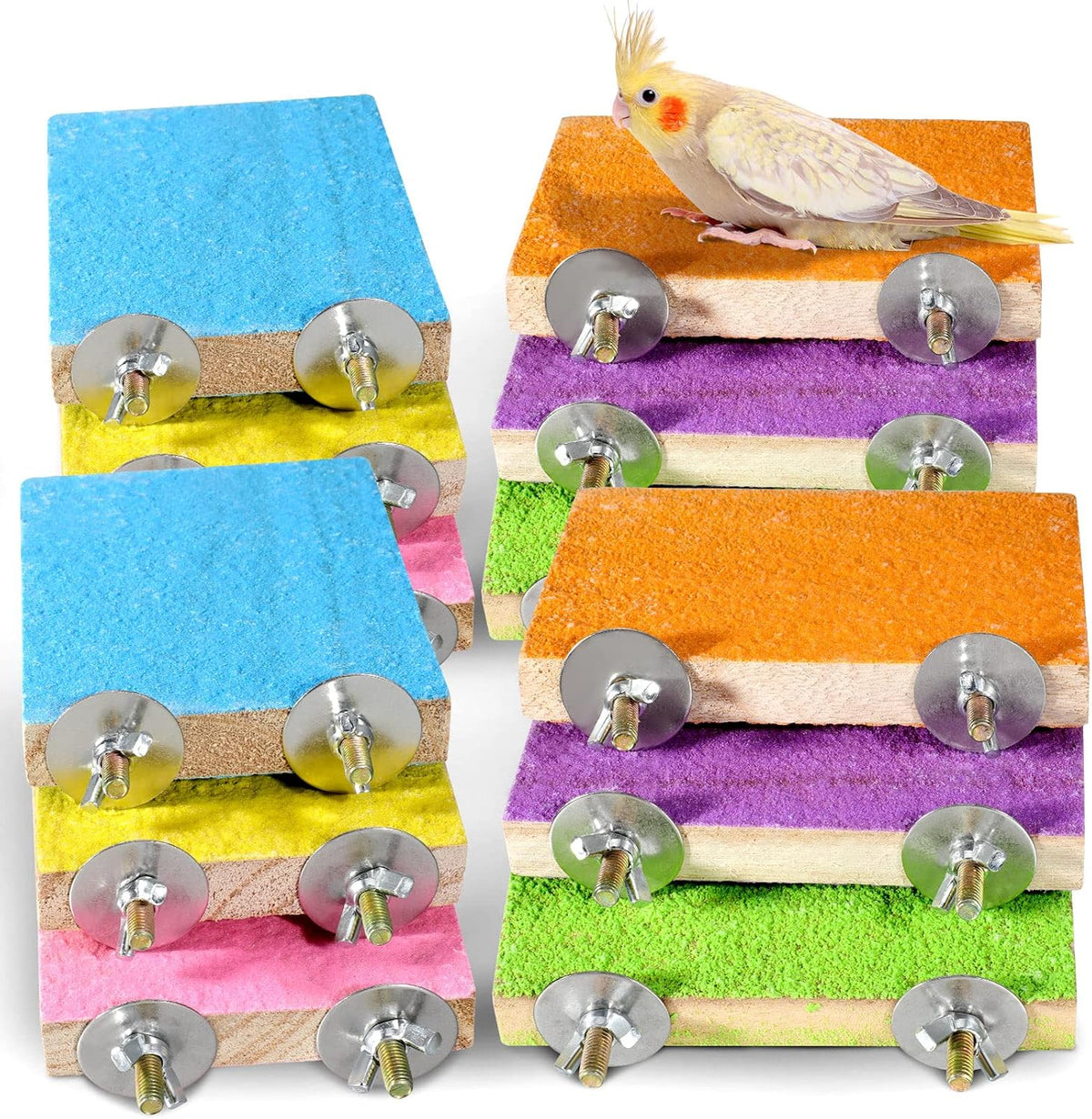 Reginary 12 Pcs Bird Perch Stand Toy Wood Parrot Stand Platform - image 2