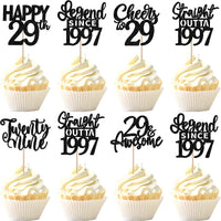 24PCS Black Happy 50th Birthday Cupcake Toppers Fifty Straight Outta - Black / 29th