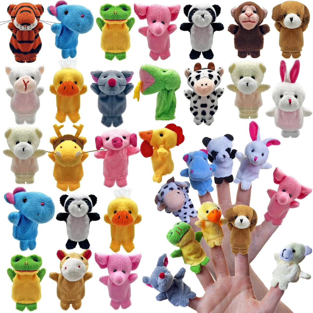 XIPEGPA set of 24 plush animal finger puppets for storytelling