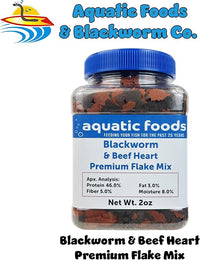 Aquatic Foods Inc. California Blackworm & Beef Heart Premium Flakes for Discus, Cichlids All Community Tropical Fish Also Pellet Mix, Wafer Mix Included…2oz