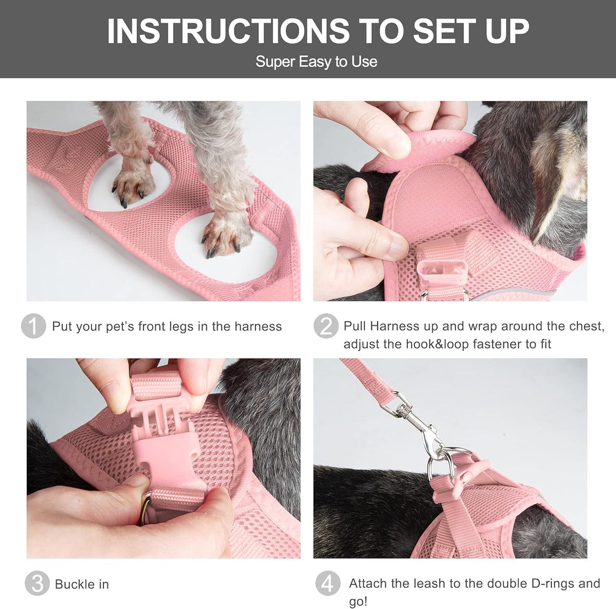 Fida Cat Harness and Leash Set for Walking Kitten and Puppy - XXS (Neck:11.4"-12.2"; Girth:12.6"-14.2") / Pink - image 2