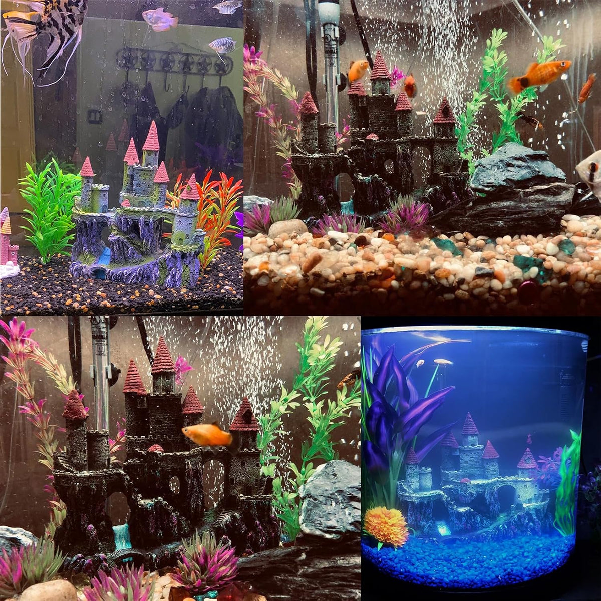Aquarium Castle Decor, Resin Castle for Fish Tank with Randomly Color Plants Decorations - 【blue】 - image 4