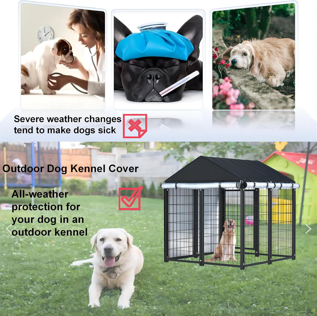 Outdoor Dog Kennel Cover, 8.1'Dx4.1'Wx6H, Full Coverage Black – Essentials for Dogs - Black / 4.2'D x 4.2'W x 4.5'H - image 4