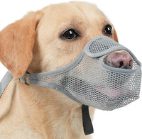 LUCKYPAW Dog Muzzle for Large Medium Small Dogs, Patented Mesh Muzzle to Prevent Biting Chewing Eating, Soft Mouth Guard with Front Opening Design for Drinking Panting (Grey, XS)