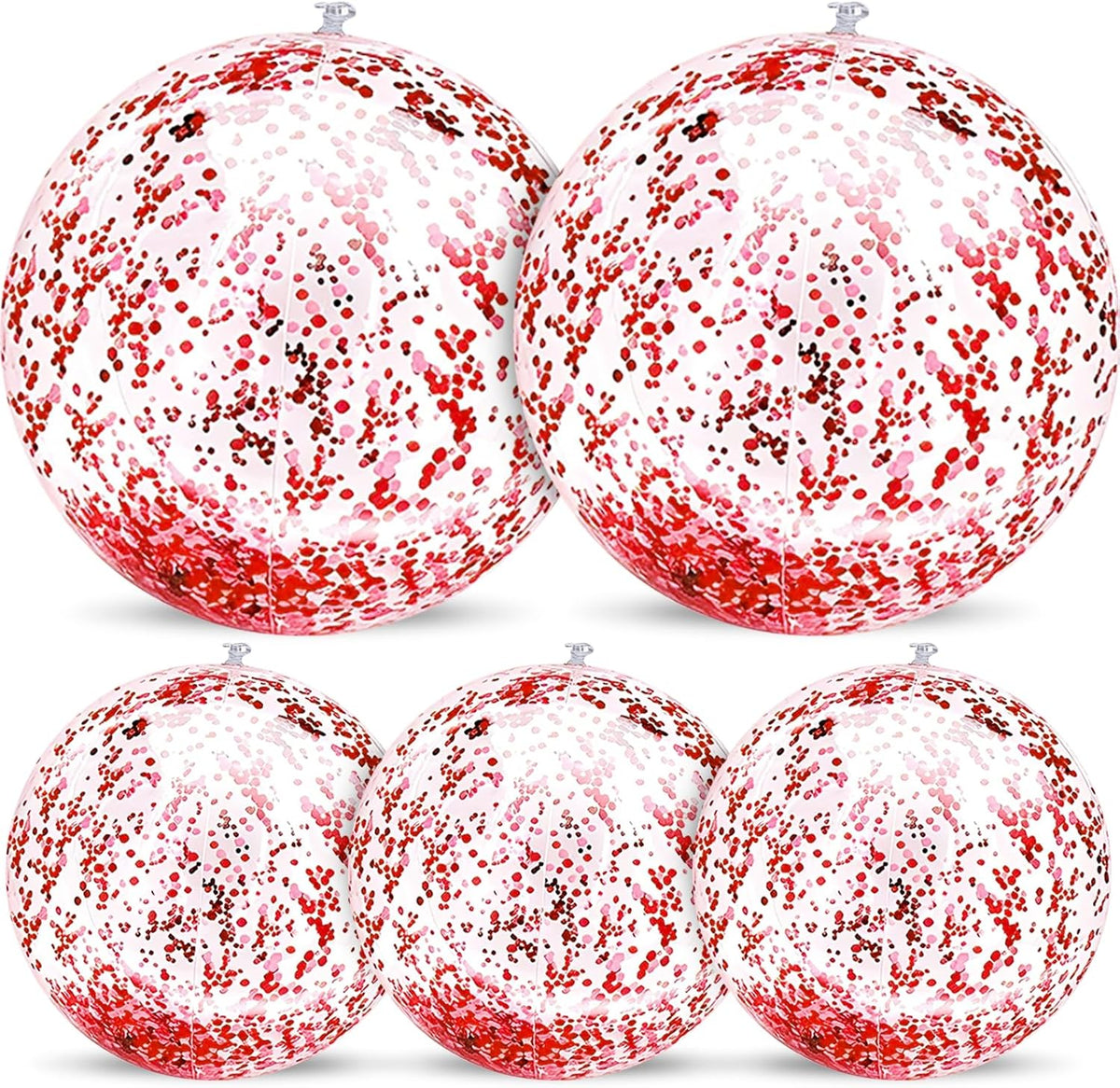 TURNMEON 5 Pack Sequins Beach Balls 16 Inch 24 Inch Pool Party - Red / 2 pcs 24inch+3 pcs 16inch