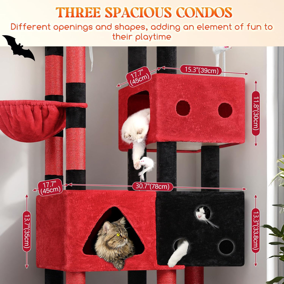 Globlazer Extra Large Cat Tower for Big Cats 20 lbs, F81 - 81 inch / Red Black - image 4
