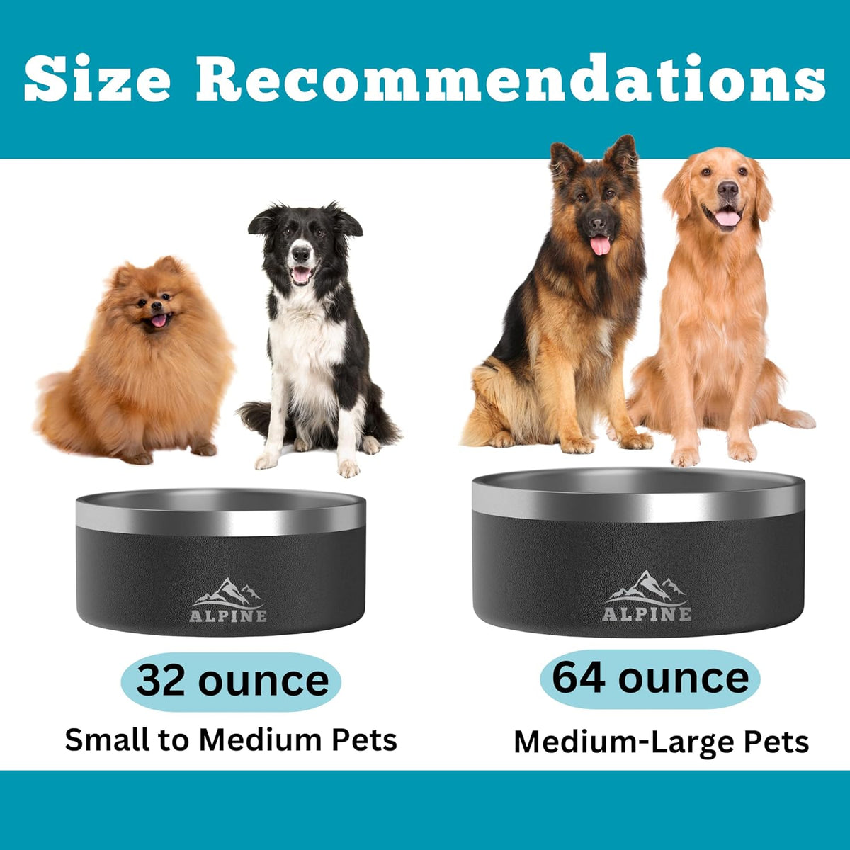 Alpine Set of 2 Stainless Steel Dog Bowls, Non Slip - 32 oz / Pink - image 3