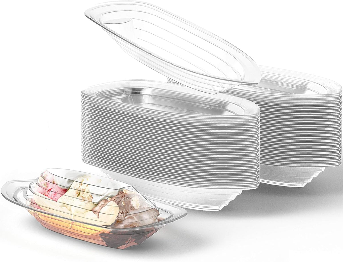 Super Fun Recyclable Banana Split Boats 50Pk. Best Long 12Oz - 100 Pack / 8 Oz + 12 Oz Combo