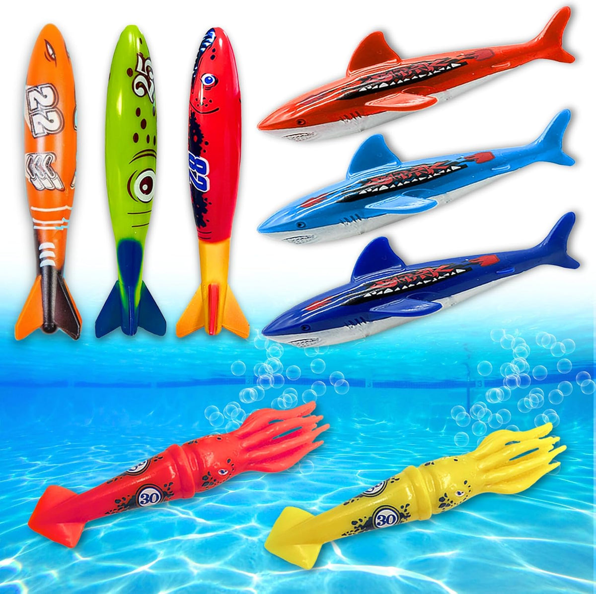 Haktoys Pool Diving Toy Set, Sinking Torpedoes for Kids & Adults - Multicolor Diving Bundle